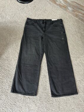 American Eagle Women’s Black Relaxed Wide Leg Jeans Stovepipe High Rise NWT